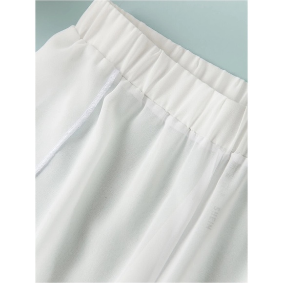 Swim Cover Up Sheer Pants Side Split Beach White - Picture 4 of 12